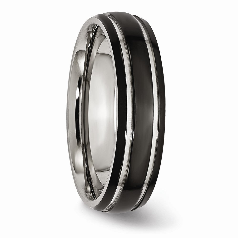 Black Grooved Comfort-Fit Wedding Band in Stainless Steel, 6mm