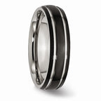 Black Grooved Comfort-Fit Wedding Band in Stainless Steel, 6mm