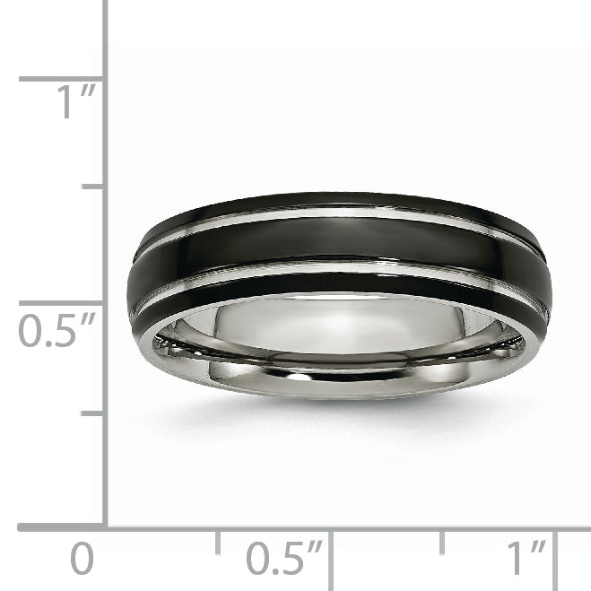 Black IP-Plated Grooved Wedding Band in Stainless Steel, 6mm