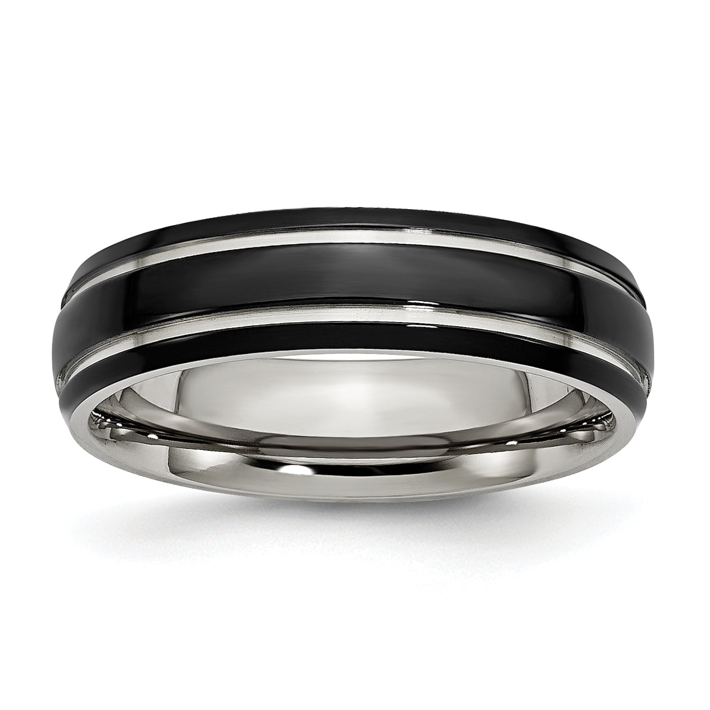Stainless Steel Polished Black IP-plated 6mm Grooved Band Main image