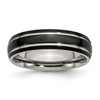 Black Grooved Comfort-Fit Wedding Band in Stainless Steel, 6mm