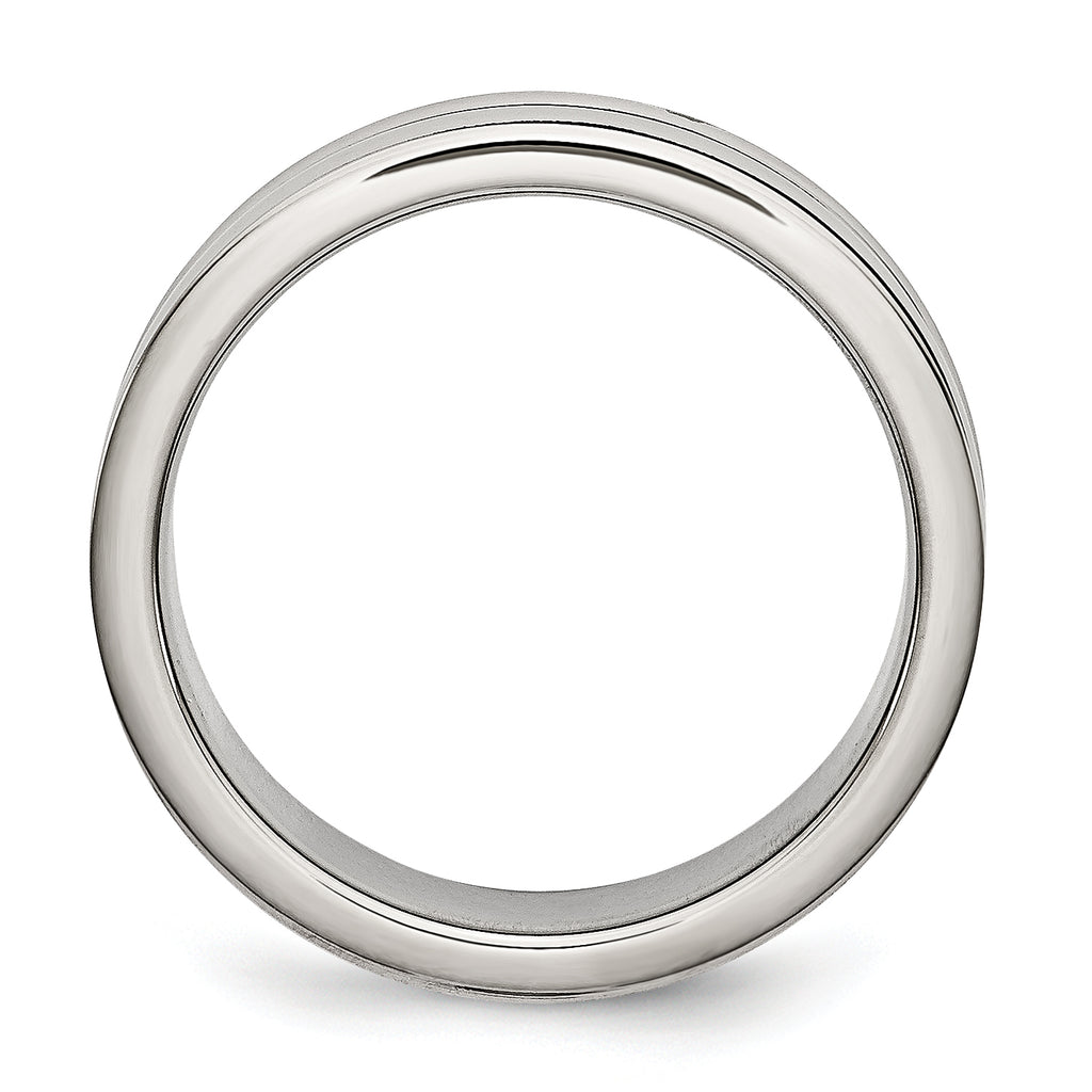 Grooved Wedding Band in Stainless Steel with Black Rubber, 6mm