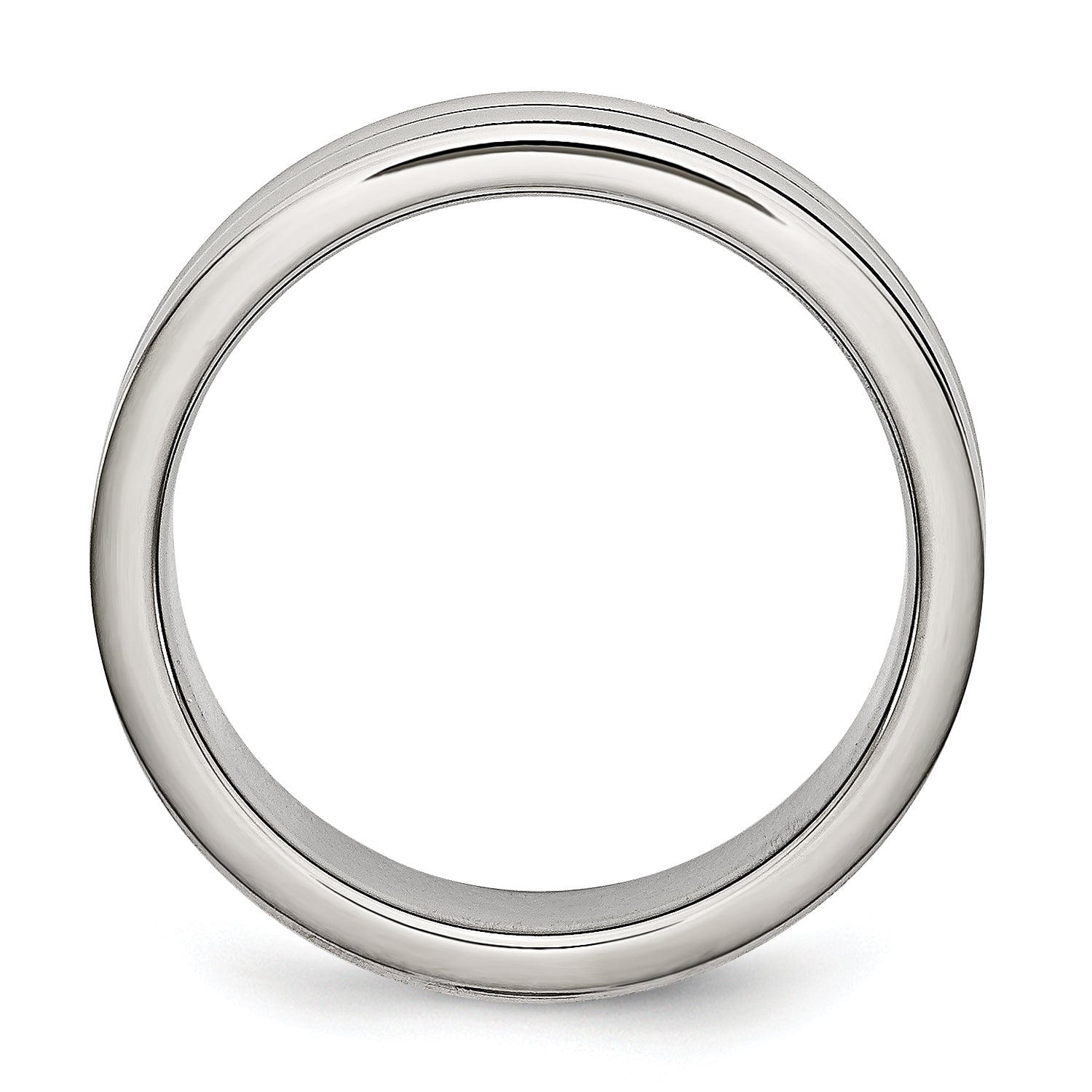 Grooved Wedding Band in Stainless Steel with Black Rubber, 6mm