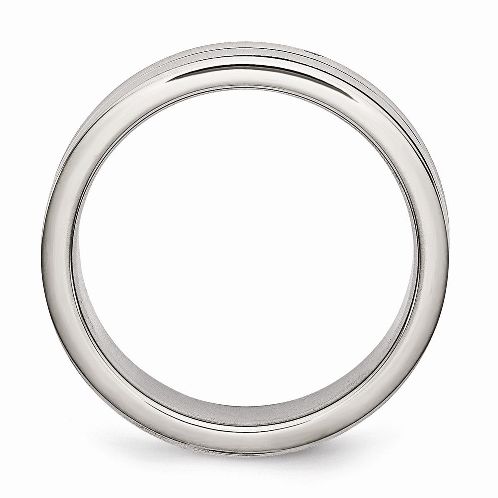 Grooved Wedding Band in Stainless Steel with Black Rubber, 6mm Secondary image