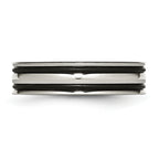 Grooved Wedding Band in Stainless Steel with Black Rubber, 6mm