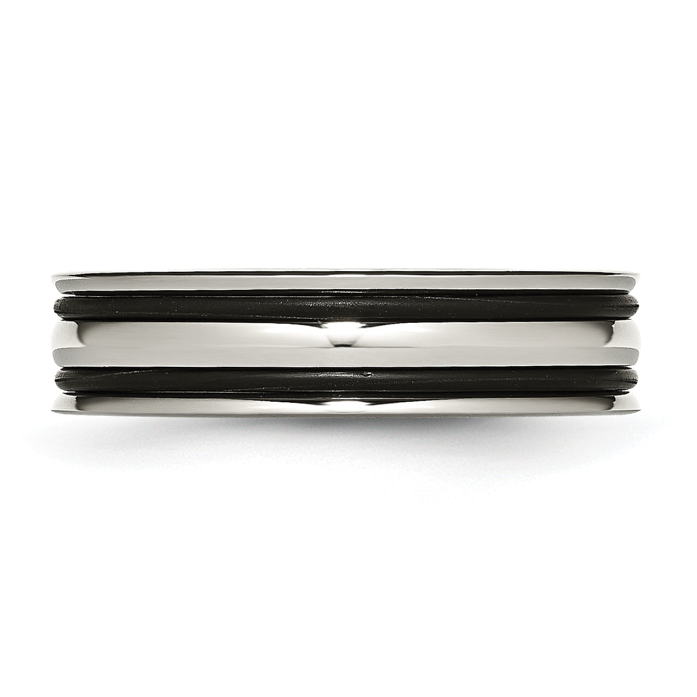 Grooved Wedding Band in Stainless Steel with Black Rubber, 6mm