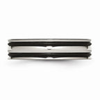 Grooved Wedding Band in Stainless Steel with Black Rubber, 6mm