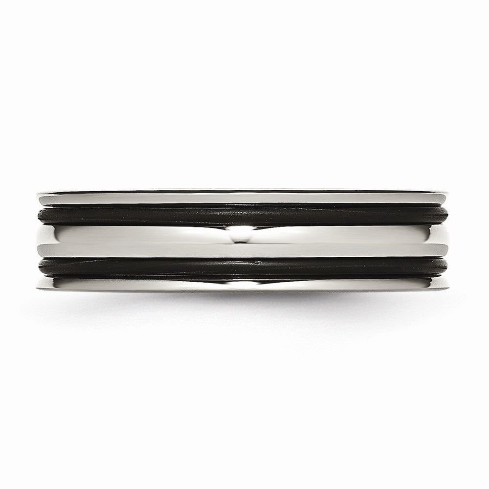 Grooved Wedding Band in Stainless Steel with Black Rubber, 6mm