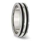 Grooved Wedding Band in Stainless Steel with Black Rubber, 6mm