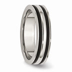 Grooved Wedding Band in Stainless Steel with Black Rubber, 6mm