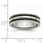Grooved Wedding Band in Stainless Steel with Black Rubber, 6mm