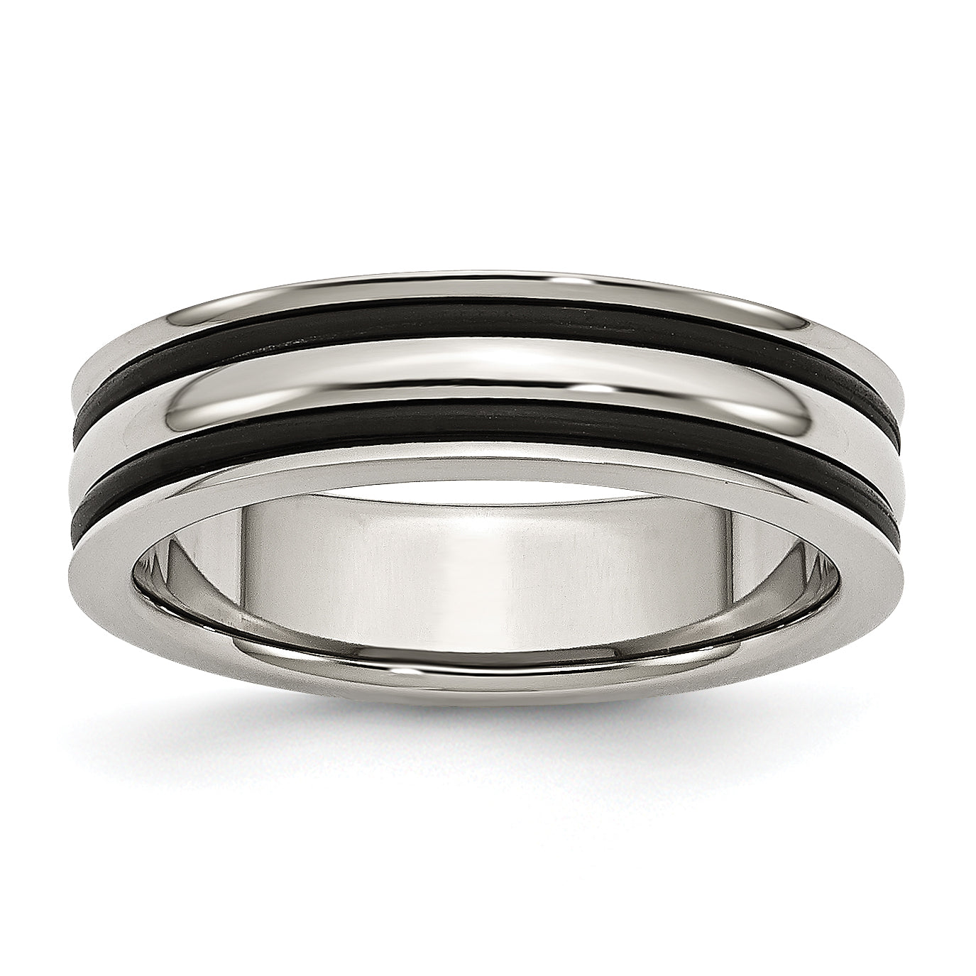 Stainless Steel 6mm Grooved and Black Rubber Band Main image