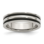 Grooved Wedding Band in Stainless Steel with Black Rubber, 6mm