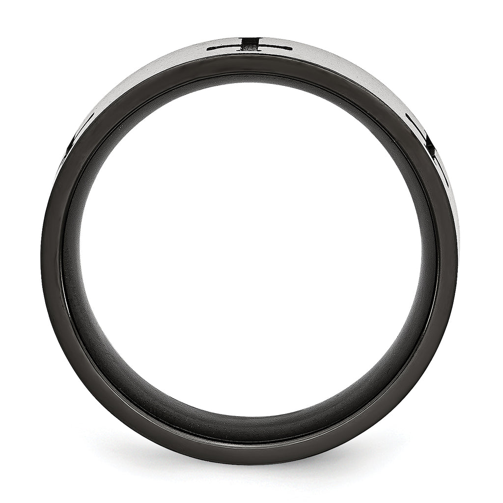 Black Cross Wedding Band in Stainless Steel, 7mm