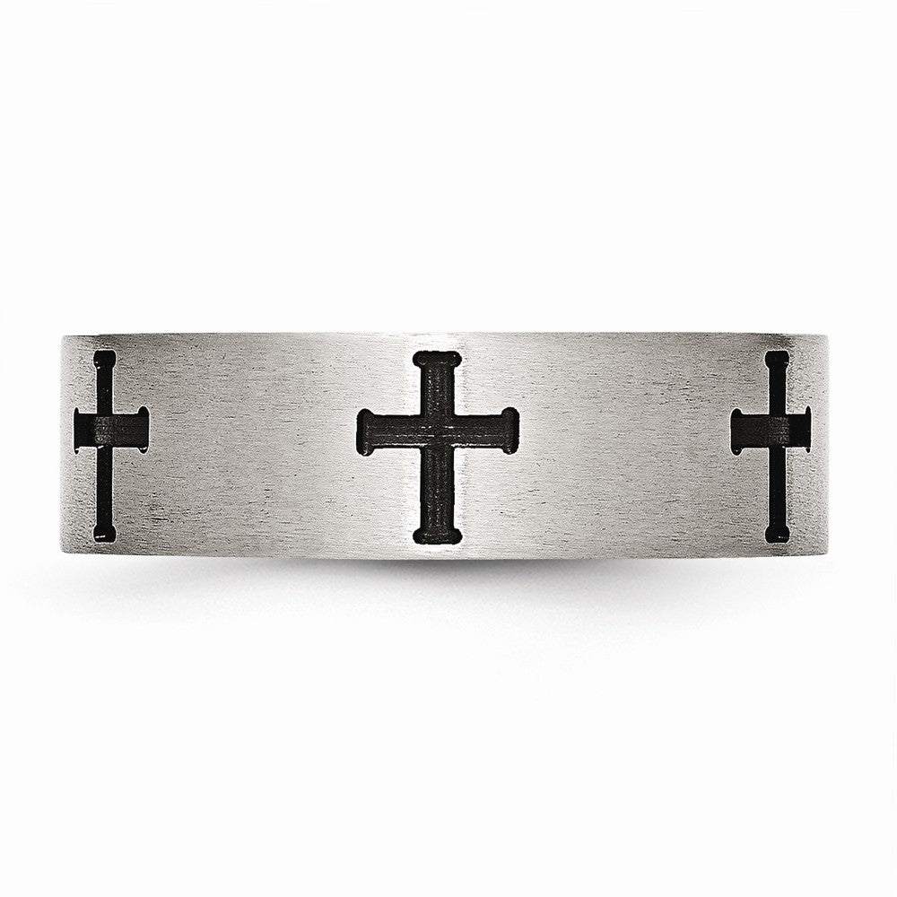 Crosses Wedding Band in Stainless Steel, 7mm