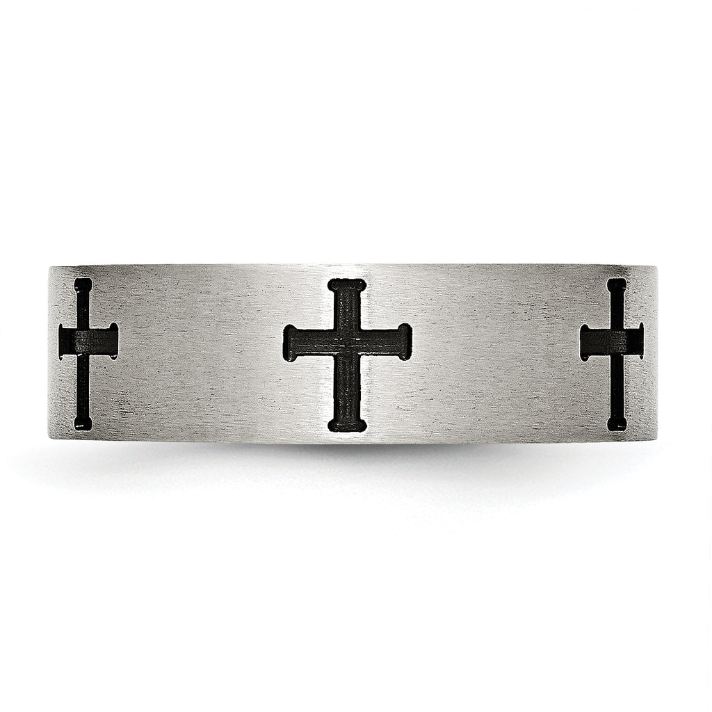 Black Cross Wedding Band in Stainless Steel, 7mm