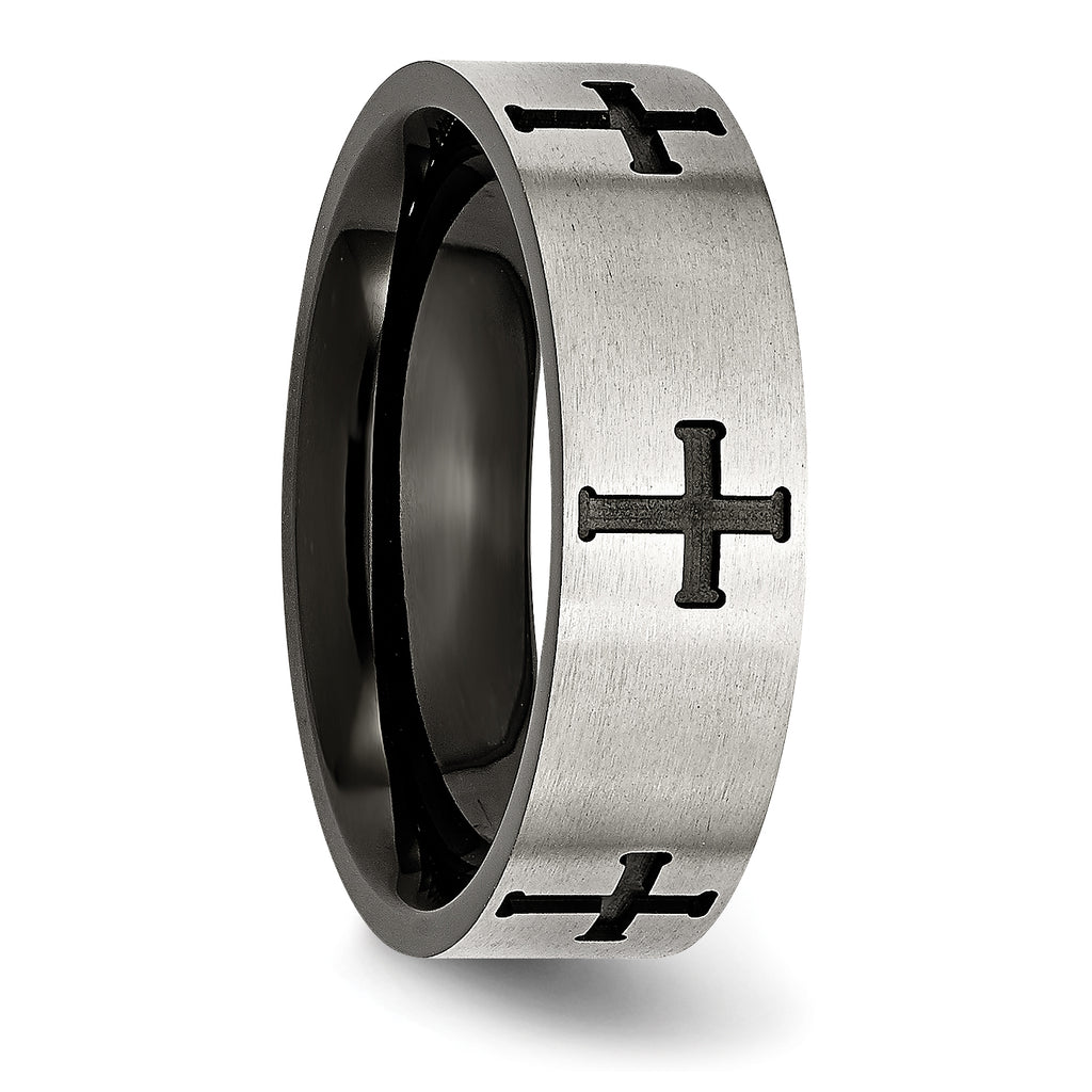 Black Cross Wedding Band in Stainless Steel, 7mm