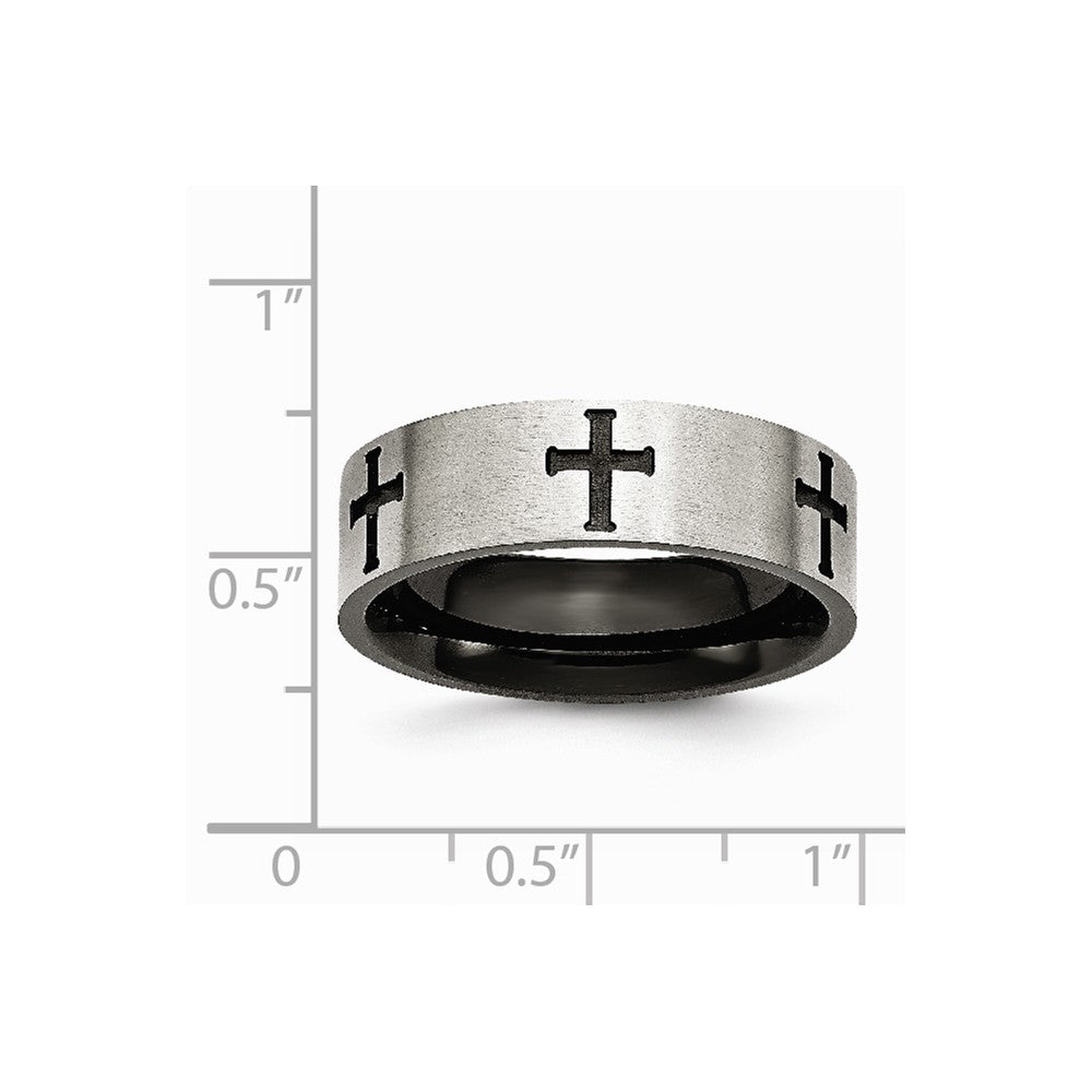 Stainless Steel 7mm Black IP-plated Crosses Brushed/Polished Band