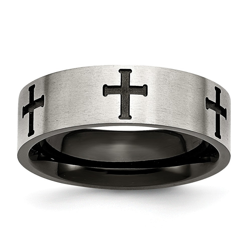 Crosses Wedding Band in Stainless Steel, 7mm Main image