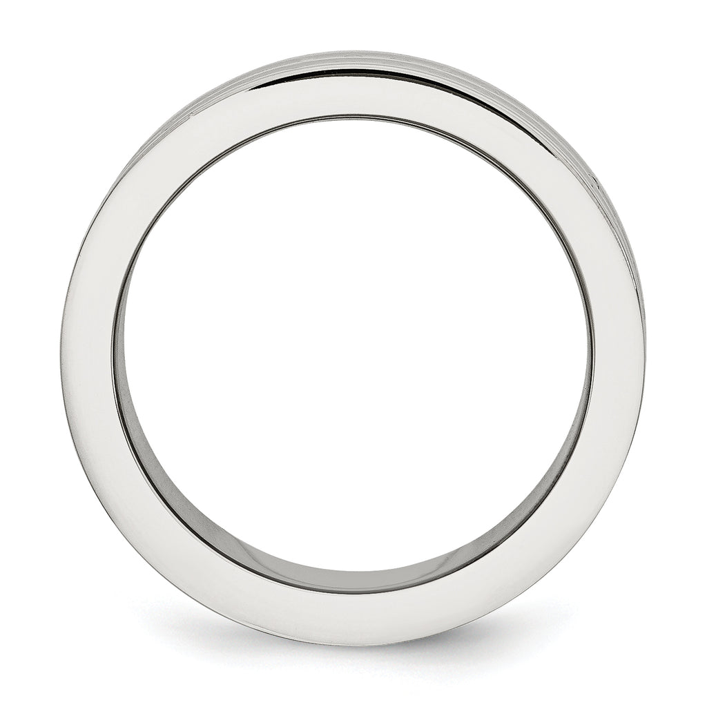 Stainless Steel Antiqued/Polished Double Row Beaded 8mm Band