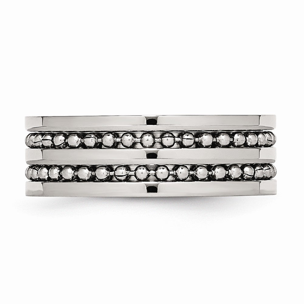 Stainless Steel 8mm Double Row Engravable Wedding Band with Beaded Brushed Finish