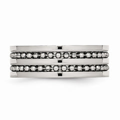 Stainless Steel 8mm Double Row Engravable Wedding Band with Beaded Brushed Finish