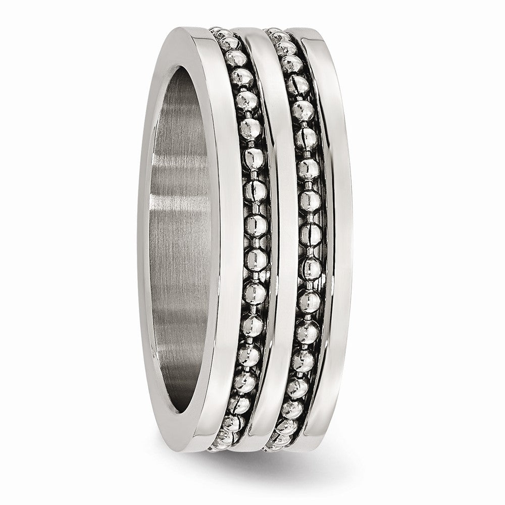Beaded Double-Row Wedding Band in Stainless Steel, 8mm