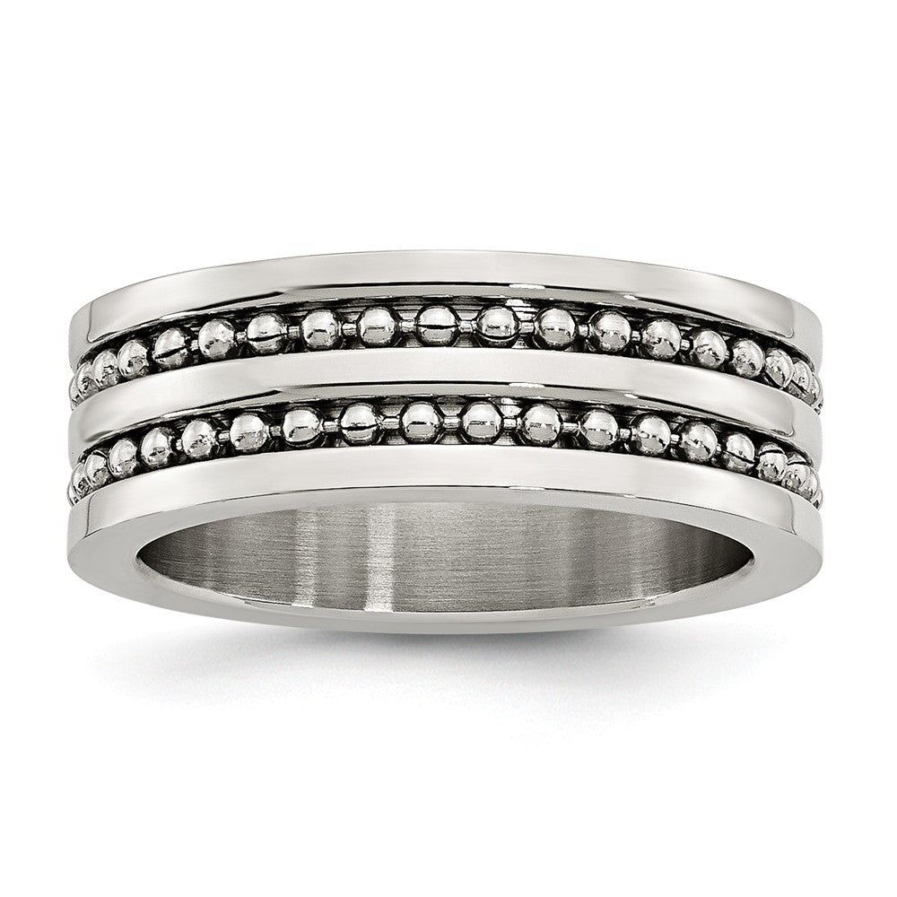 Beaded Double-Row Wedding Band in Stainless Steel, 8mm