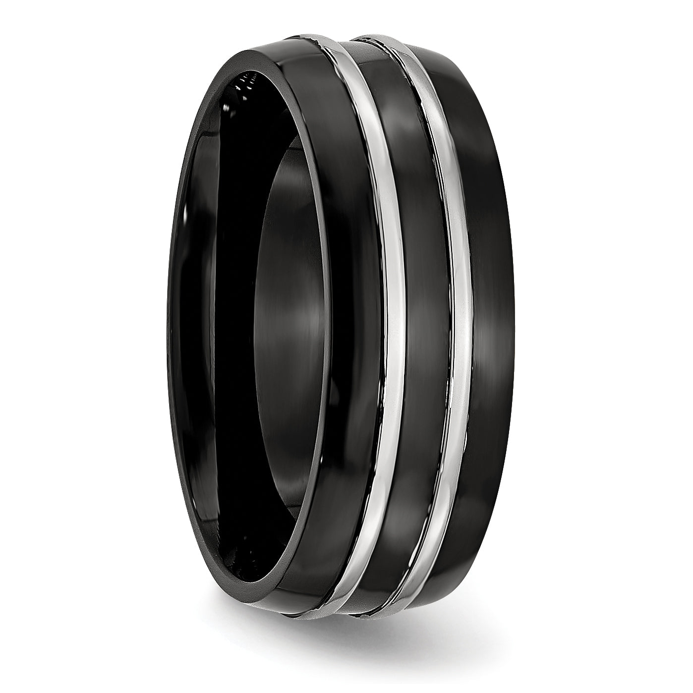 Stainless Steel 8mm Black IP-plated Brushed & Polished Band