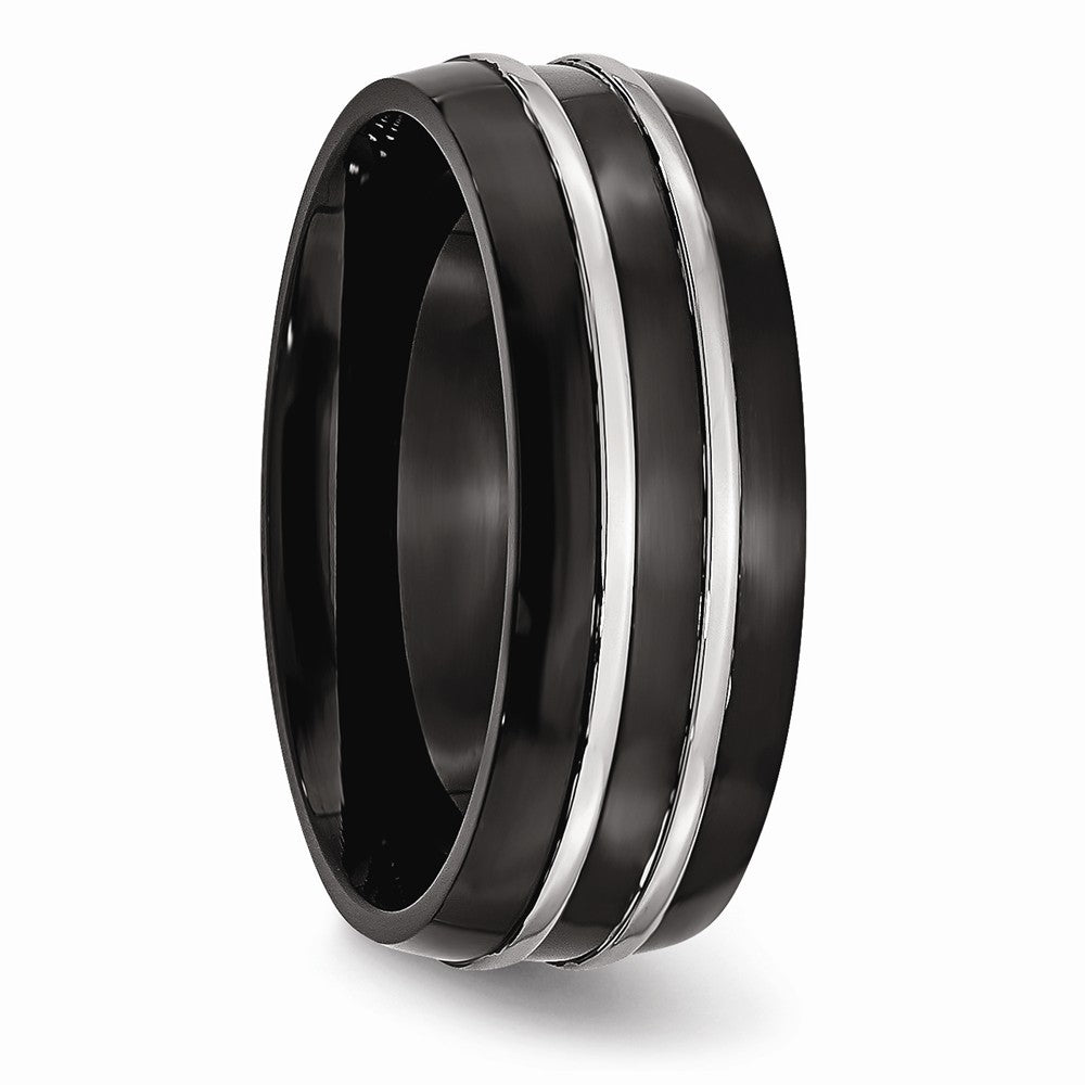 Stainless Steel 8mm Black IP-plated Brushed & Polished Band