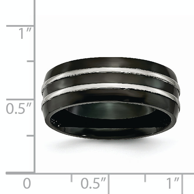 Stainless Steel 8mm Black IP-plated Brushed & Polished Band