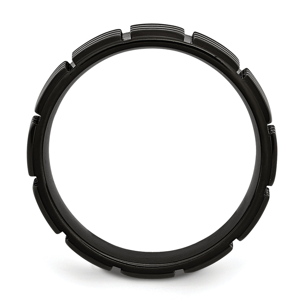 Black IP-Plated Grooved Wedding Band in Stainless Steel, 8mm