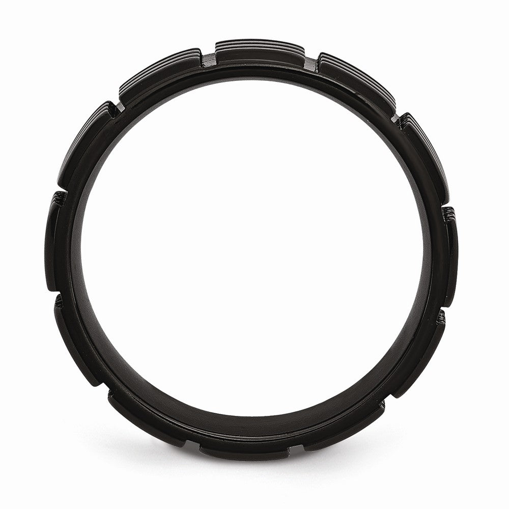 Stainless Steel Wedding Band with Black Grooved Design Engravable Bracelet Secondary image