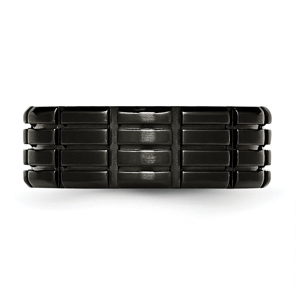 Black IP-Plated Grooved Wedding Band in Stainless Steel, 8mm