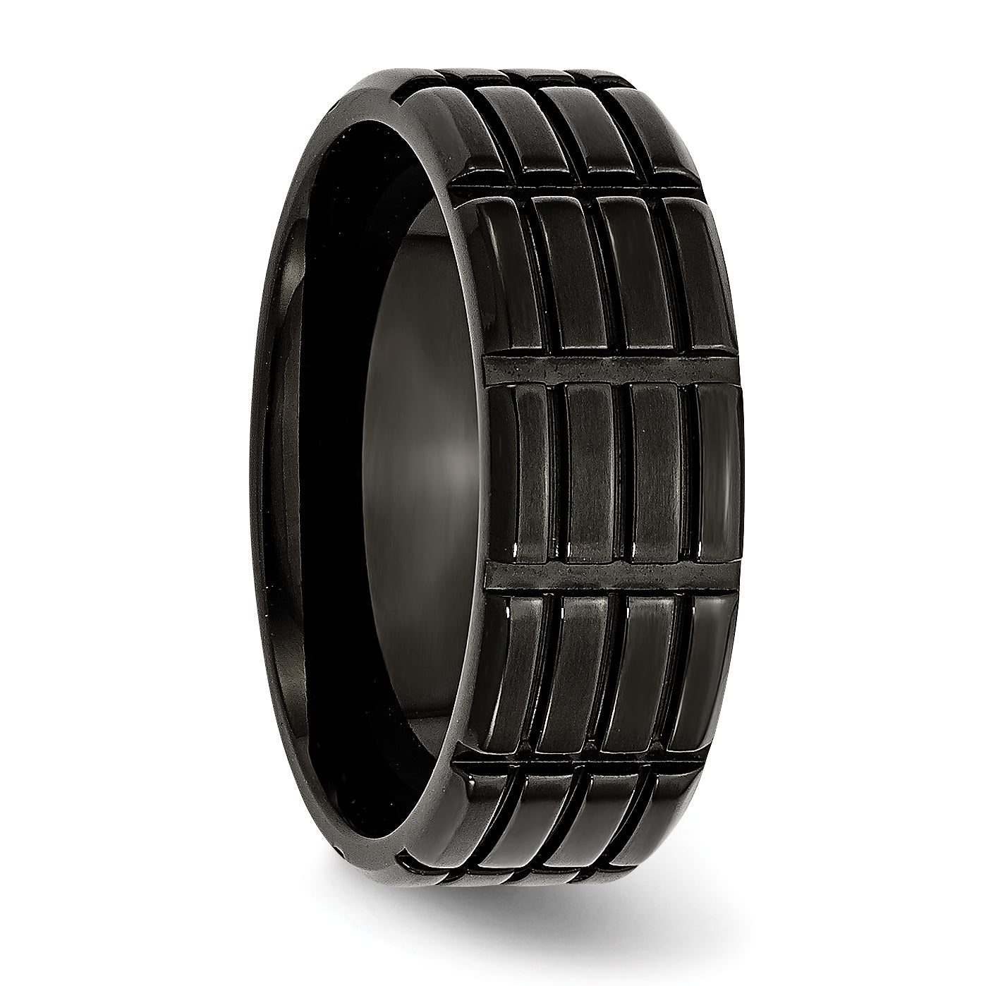 Black IP-Plated Grooved Wedding Band in Stainless Steel, 8mm