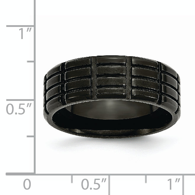 Black IP-Plated Grooved Wedding Band in Stainless Steel, 8mm