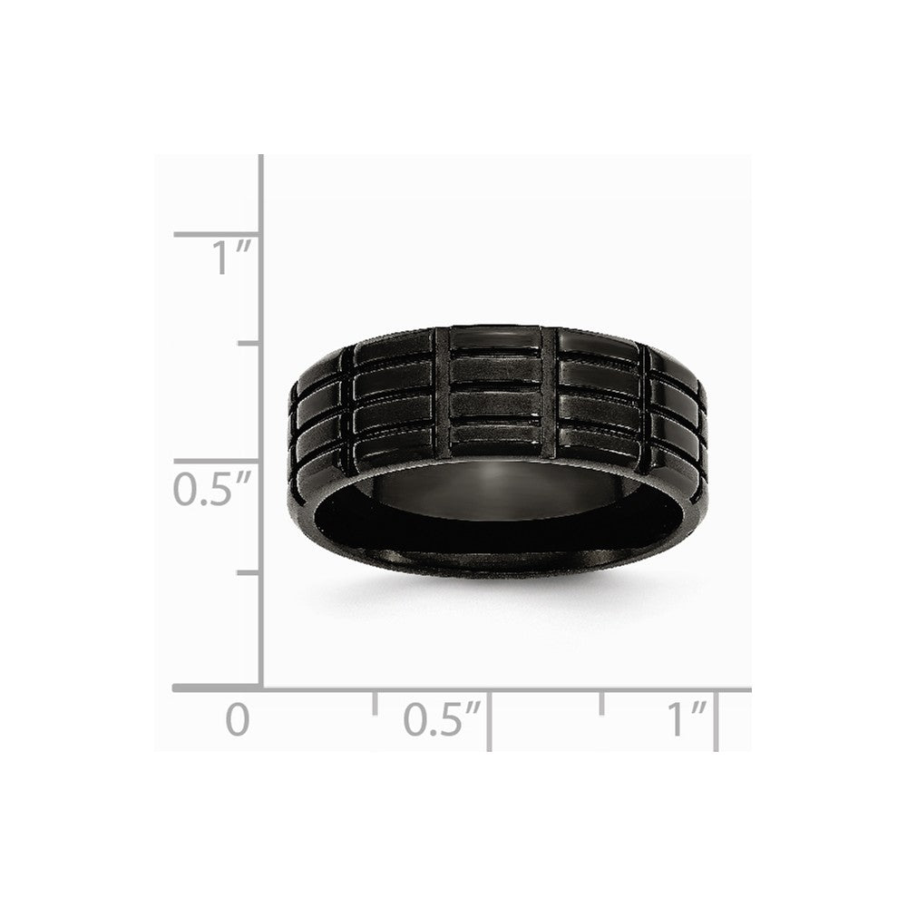 Stainless Steel 8mm Black IP-plated Grooved & Brushed Band
