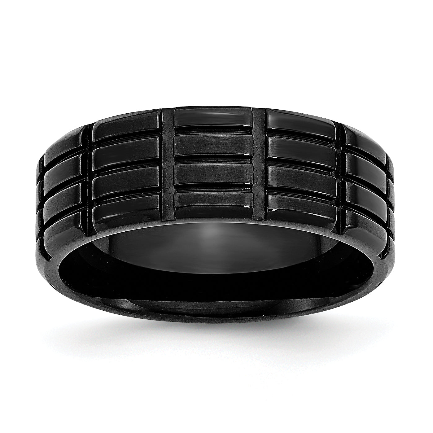 Stainless Steel Brushed Black IP-plated 8mm Grooved Band Main image