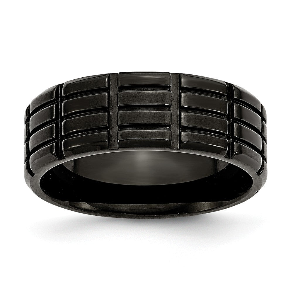 Stainless Steel 8mm Black IP-plated Grooved & Brushed Band