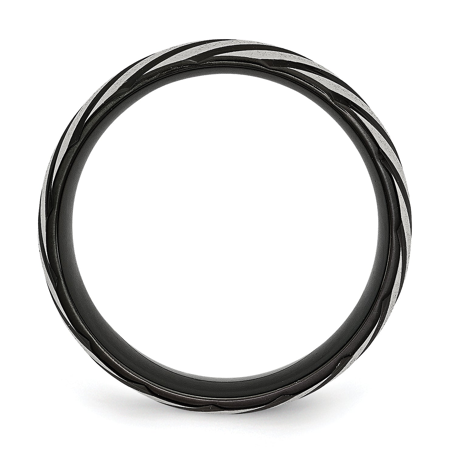 Stainless Steel 8mm Black IP-plated Swirl Brushed & Polished Band Secondary image