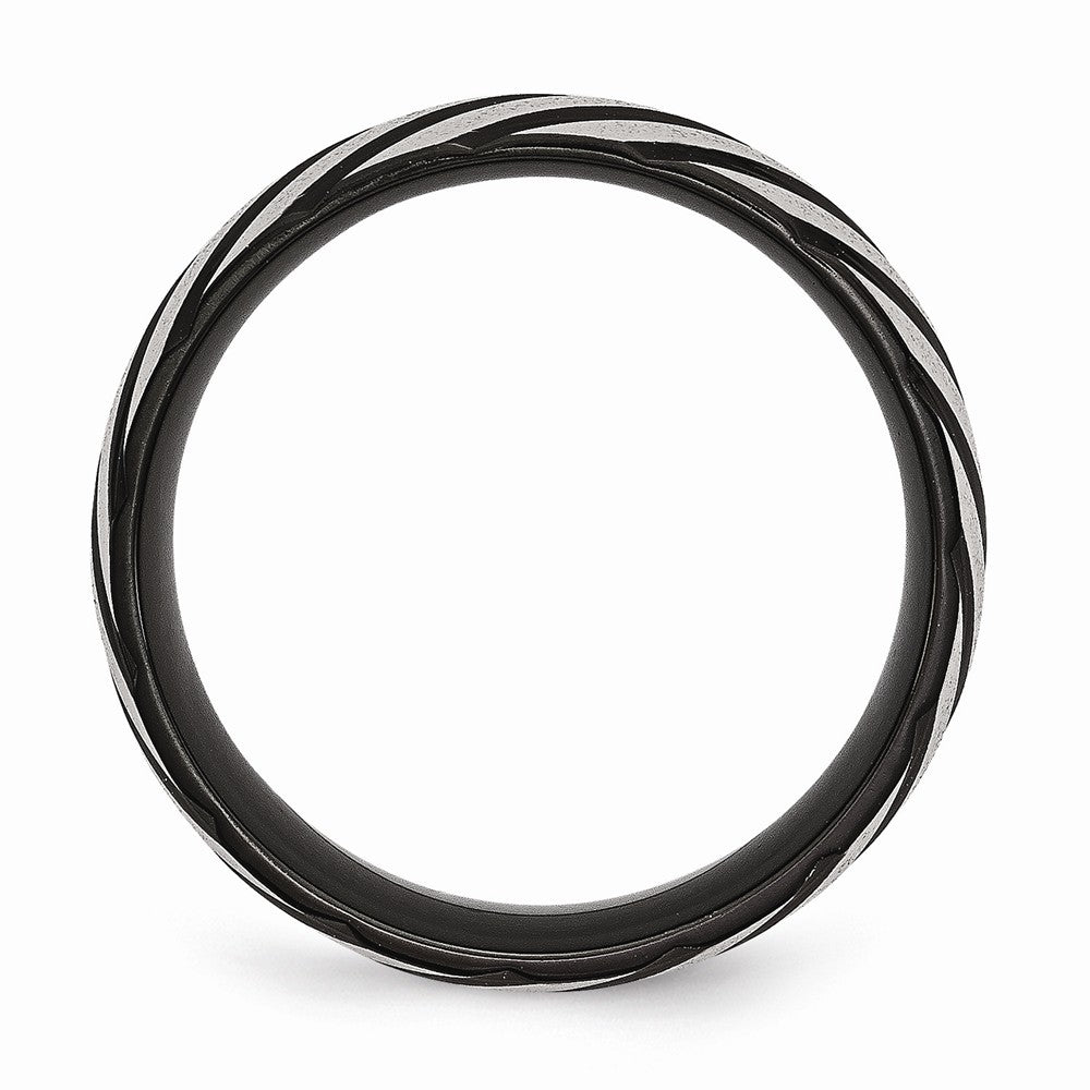 Stainless Steel Black Swirl Polished Wedding Band Engravable 8mm
