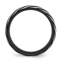 Stainless Steel 8mm Black IP-plated Swirl Brushed & Polished Band