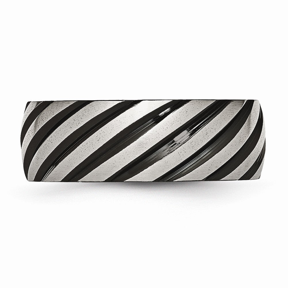 Stainless Steel Black Swirl Polished Wedding Band Engravable 8mm