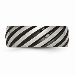 Stainless Steel Black Swirl Polished Wedding Band Engravable 8mm