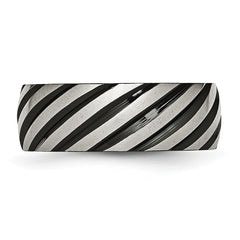 Stainless Steel 8mm Black IP-plated Swirl Brushed & Polished Band