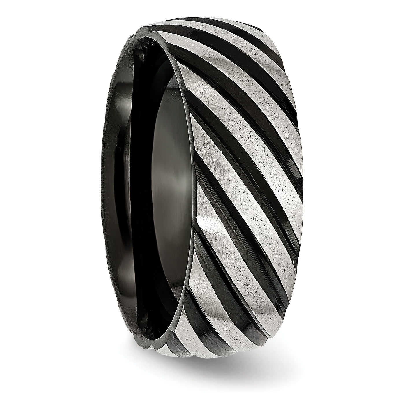 Stainless Steel 8mm Black IP-plated Swirl Brushed & Polished Band