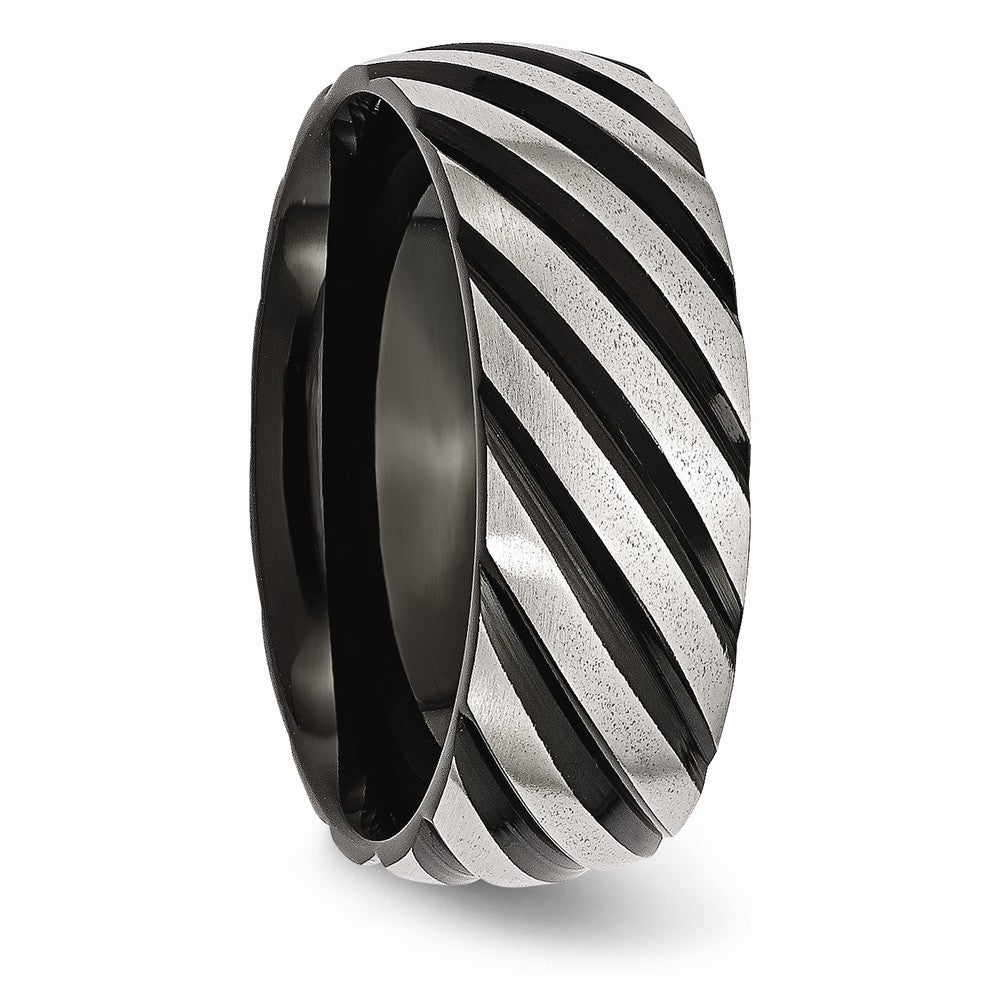 Stainless Steel Black Swirl Polished Wedding Band Engravable 8mm