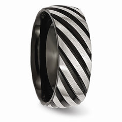 Stainless Steel 8mm Black IP-plated Swirl Brushed & Polished Band