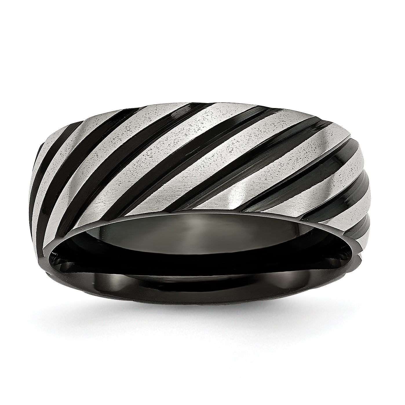 Stainless Steel 8mm Black IP-plated Swirl Brushed & Polished Band Main image