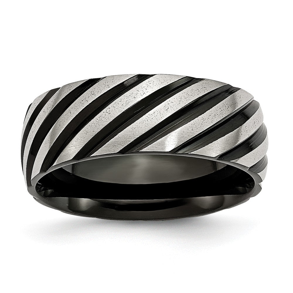 Black IP Swirl Wedding Band in Stainless Steel, 8mm
